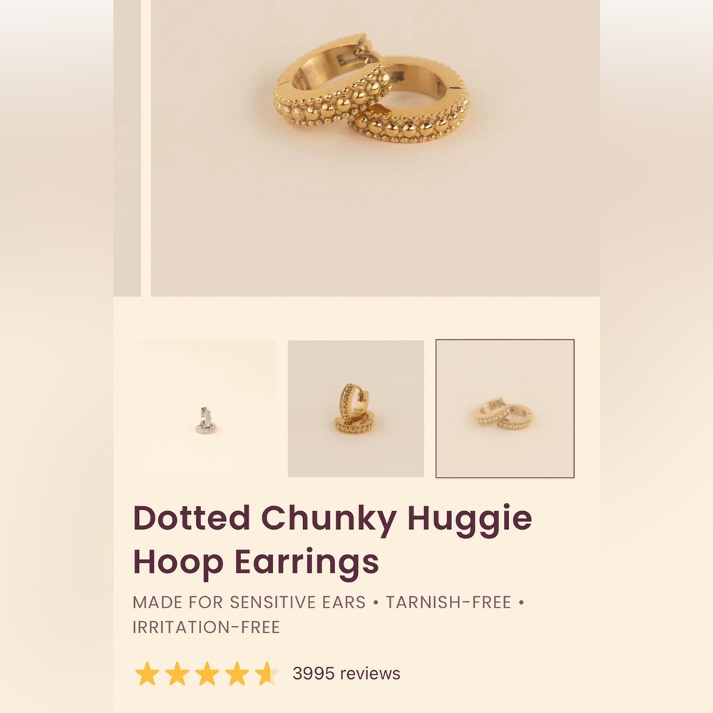 NEW Oh Clem Dotted Chunky Huggie Hoop Earrings in Gold For Sensitive Ears 👂 - Picture 4 of 7